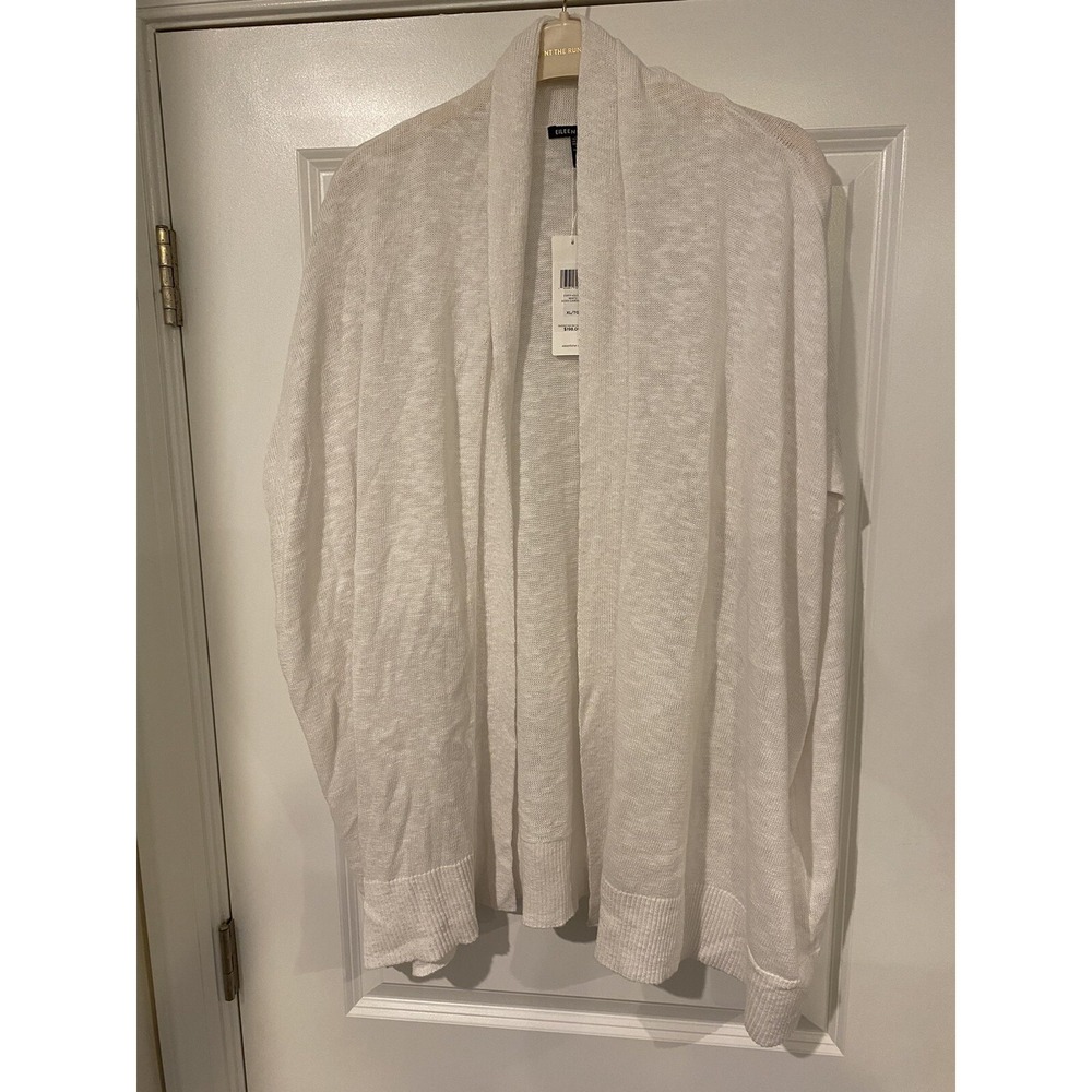 EILEEN FISHER WHITE BOXY SHORT CARDIGAN ORGANIC LINEN COTTON BLEND SIZE XL NEW